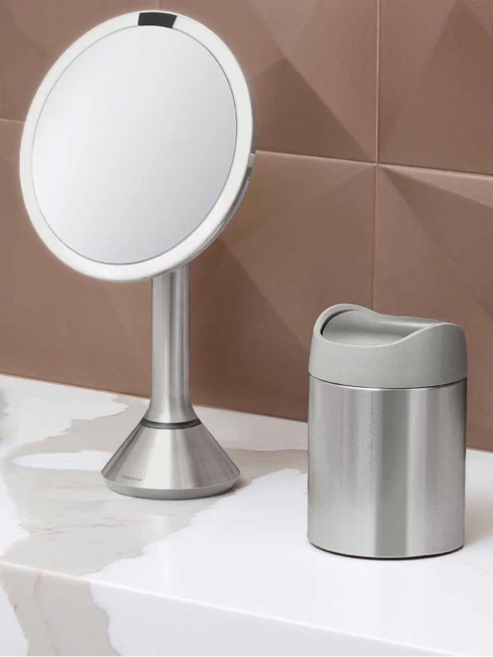 NWT simplehuman Mini Stainless Steel Silver Bathroom Waste Bin Lid 1.5 L